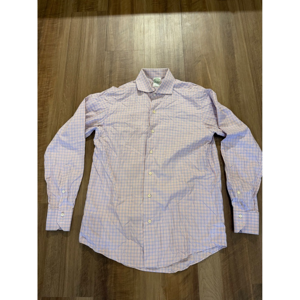 Brooks Brothers Milano Dress Shirt Men 15.5 33 Purple Orange Egyptian Cotton